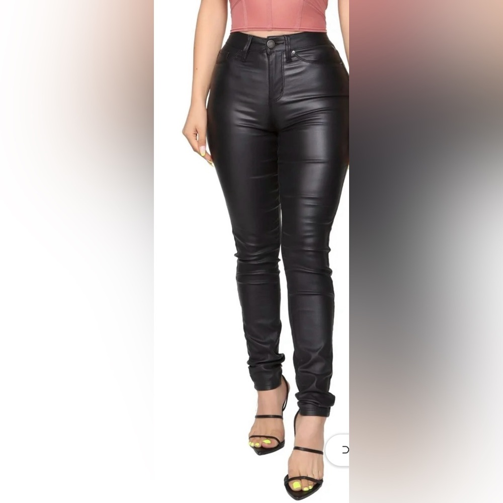 WAYRUNZ Womens High Waisted Stretch Faux Leather Pants PU Coated Legging size 3